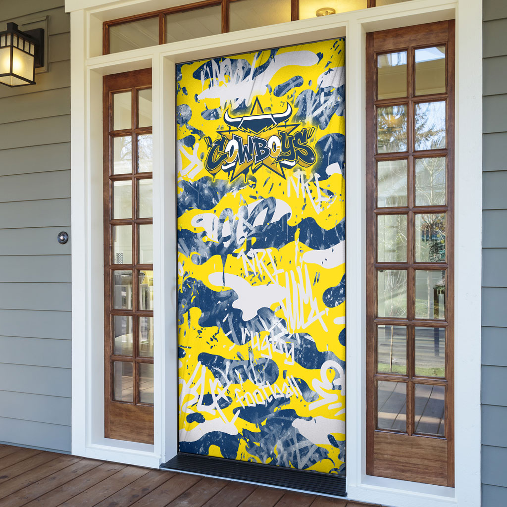 North Queensland Cowboys Rugby Door Cover Graffiti Typography Urban Camo Abstract Street Style