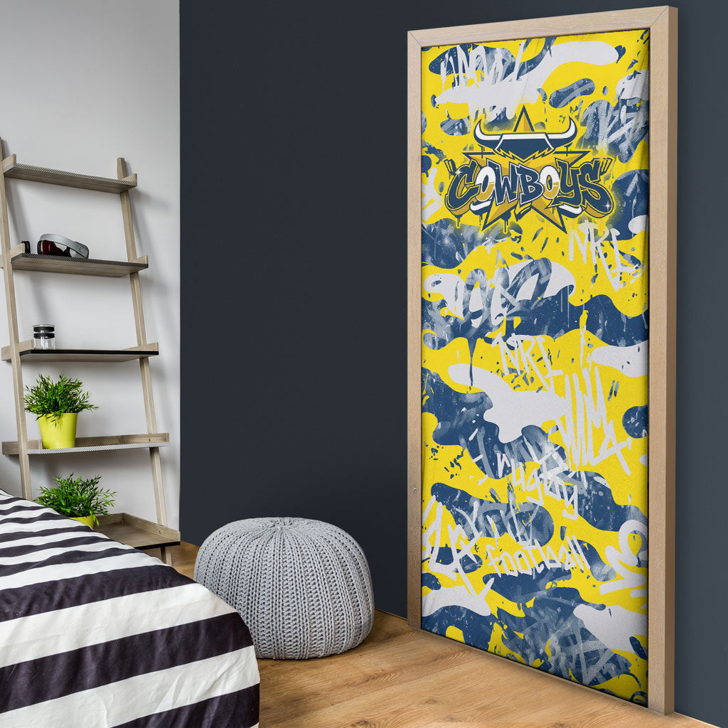 North Queensland Cowboys Rugby Door Cover Graffiti Typography Urban Camo Abstract Street Style