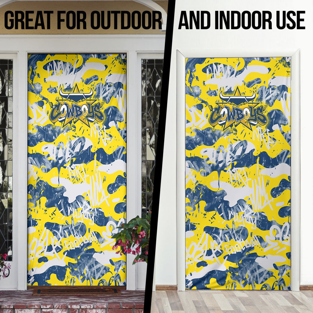 North Queensland Cowboys Rugby Door Cover Graffiti Typography Urban Camo Abstract Street Style