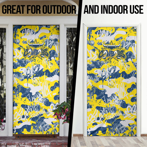 North Queensland Cowboys Rugby Door Cover Graffiti Typography Urban Camo Abstract Street Style