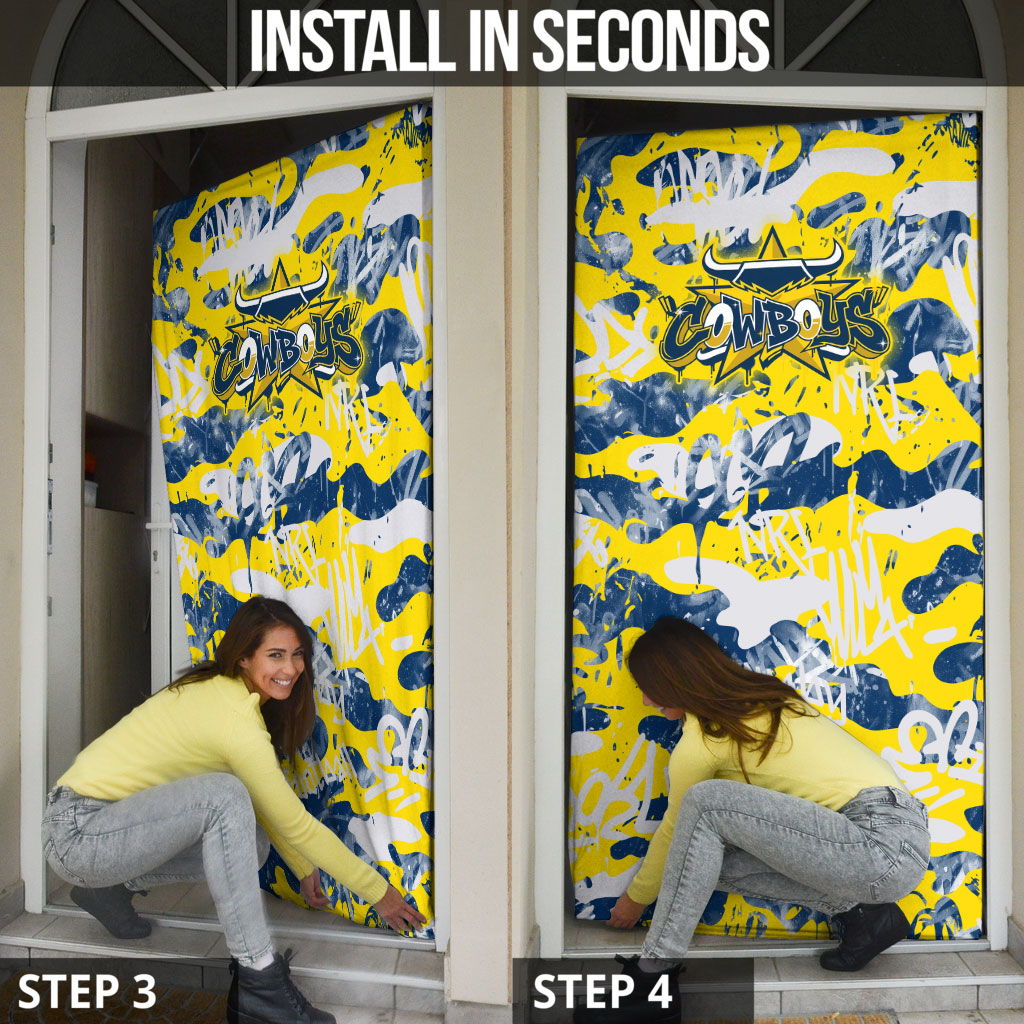 North Queensland Cowboys Rugby Door Cover Graffiti Typography Urban Camo Abstract Street Style