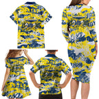 North Queensland Cowboys Rugby Family Matching Long Sleeve Bodycon Dress and Hawaiian Shirt Graffiti Typography Urban Camo Abstract Street Style