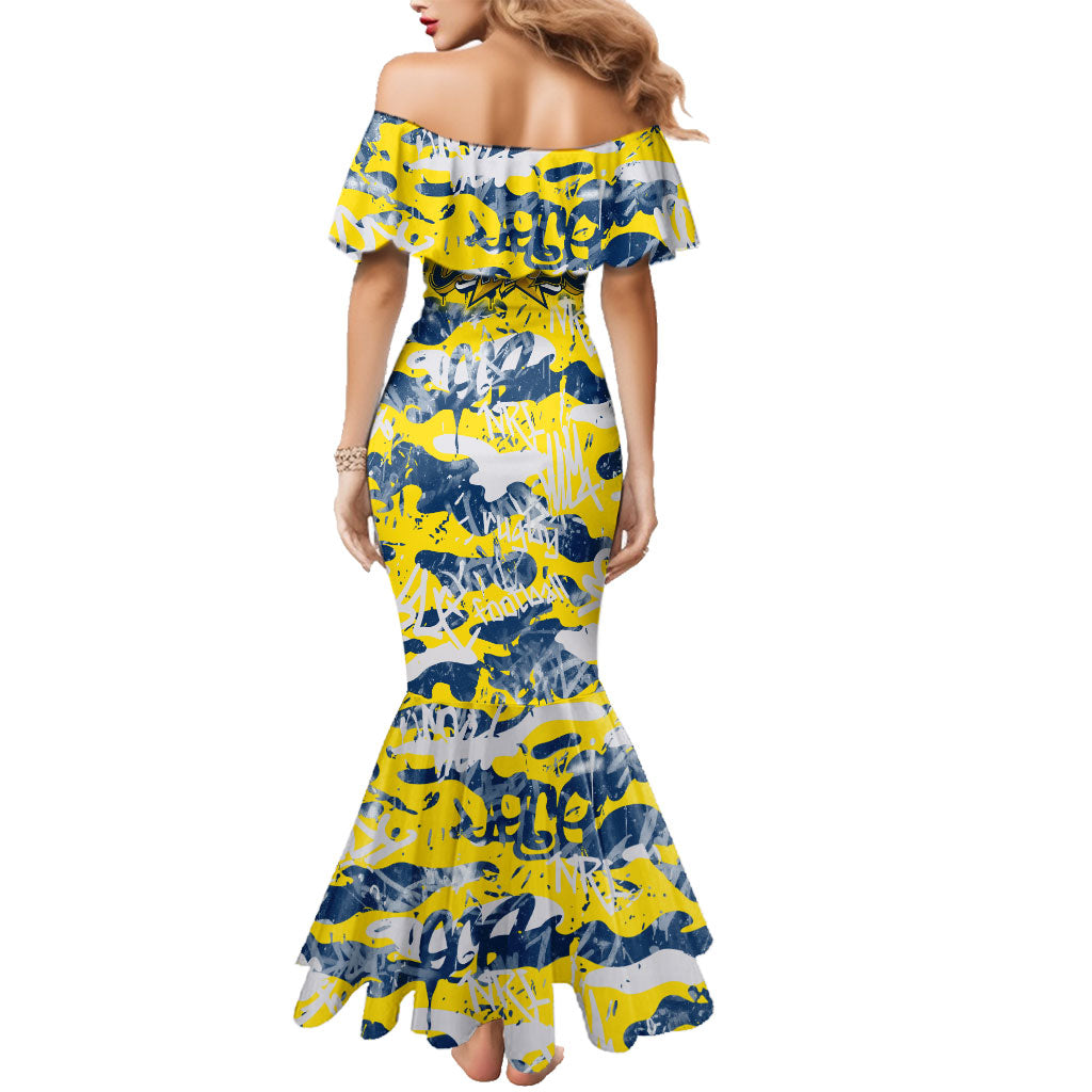 North Queensland Cowboys Rugby Family Matching Mermaid Dress and Hawaiian Shirt Graffiti Typography Urban Camo Abstract Street Style