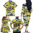 North Queensland Cowboys Rugby Family Matching Off The Shoulder Long Sleeve Dress and Hawaiian Shirt Graffiti Typography Urban Camo Abstract Street Style
