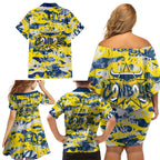 North Queensland Cowboys Rugby Family Matching Off Shoulder Short Dress and Hawaiian Shirt Graffiti Typography Urban Camo Abstract Street Style
