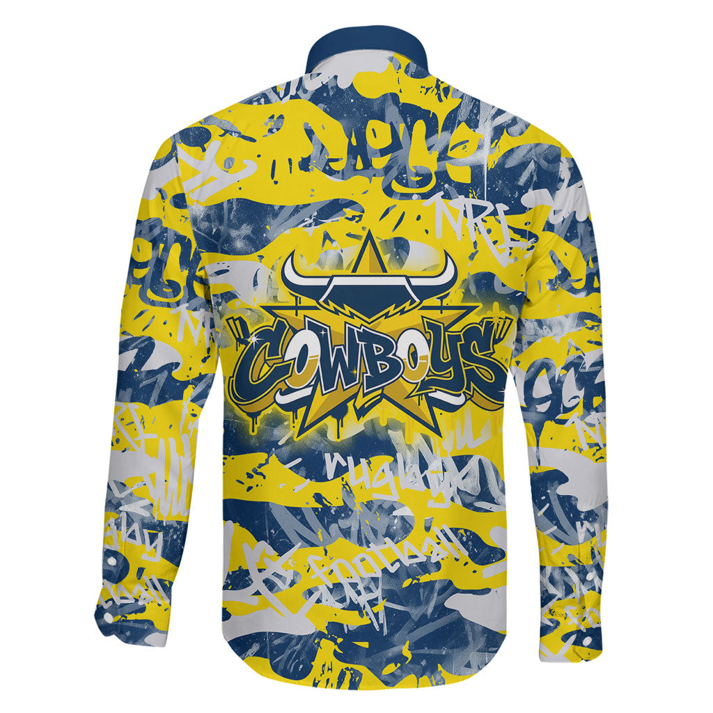 North Queensland Cowboys Rugby Family Matching Off Shoulder Short Dress and Hawaiian Shirt Graffiti Typography Urban Camo Abstract Street Style