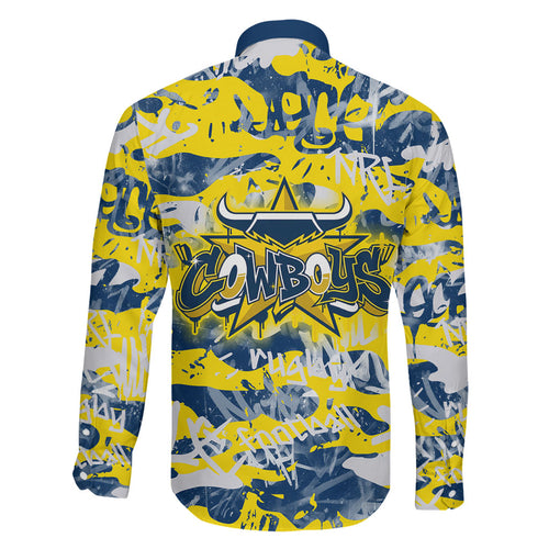 North Queensland Cowboys Rugby Family Matching Off Shoulder Short Dress and Hawaiian Shirt Graffiti Typography Urban Camo Abstract Street Style