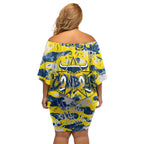 North Queensland Cowboys Rugby Family Matching Off Shoulder Short Dress and Hawaiian Shirt Graffiti Typography Urban Camo Abstract Street Style