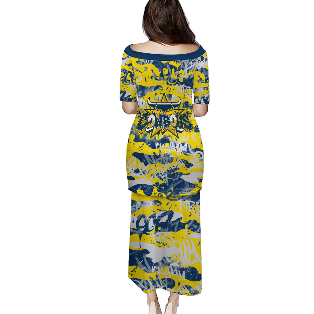North Queensland Cowboys Rugby Family Matching Puletasi and Hawaiian Shirt Graffiti Typography Urban Camo Abstract Street Style