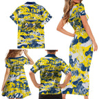 North Queensland Cowboys Rugby Family Matching Short Sleeve Bodycon Dress and Hawaiian Shirt Graffiti Typography Urban Camo Abstract Street Style