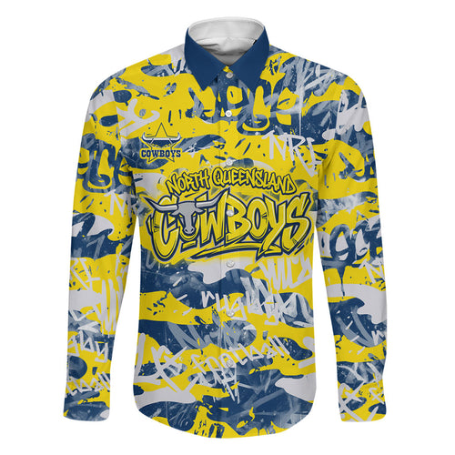 North Queensland Cowboys Rugby Family Matching Summer Maxi Dress and Hawaiian Shirt Graffiti Typography Urban Camo Abstract Street Style