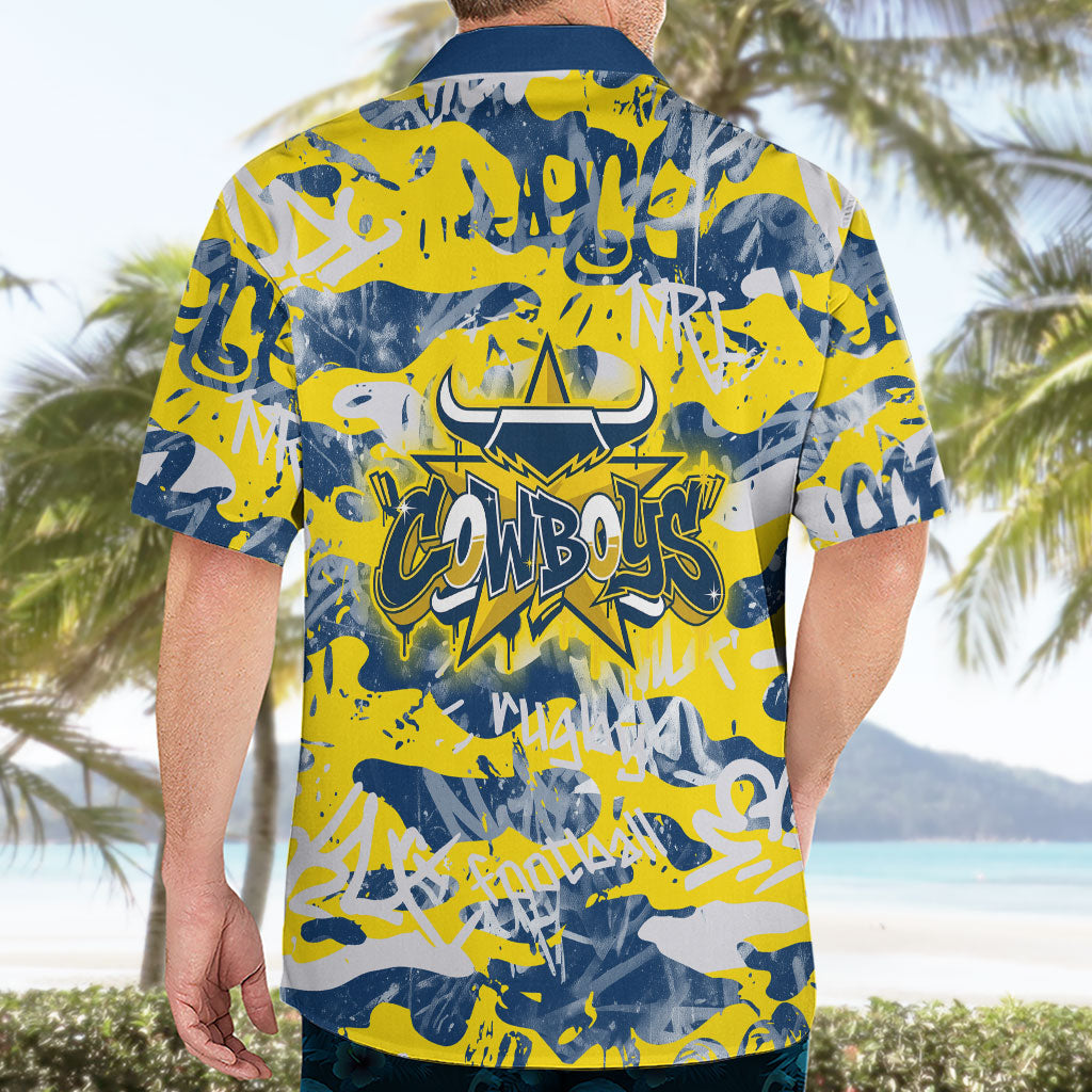 North Queensland Cowboys Rugby Hawaiian Shirt Graffiti Typography Urban Camo Abstract Street Style
