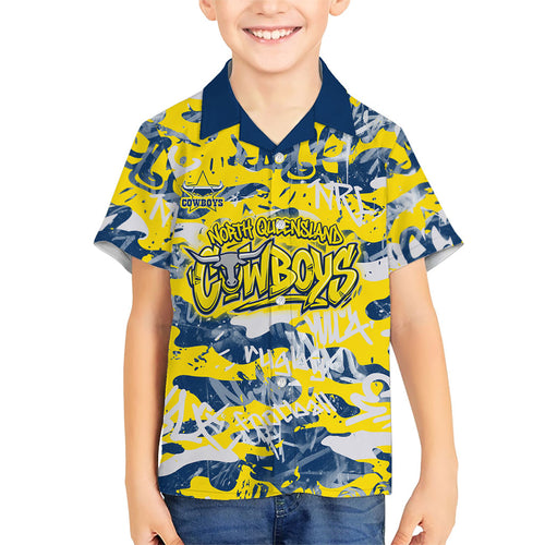 North Queensland Cowboys Rugby Hawaiian Shirt Graffiti Typography Urban Camo Abstract Street Style