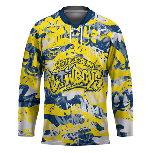 North Queensland Cowboys Rugby Hockey Jersey Graffiti Typography Urban Camo Abstract Street Style