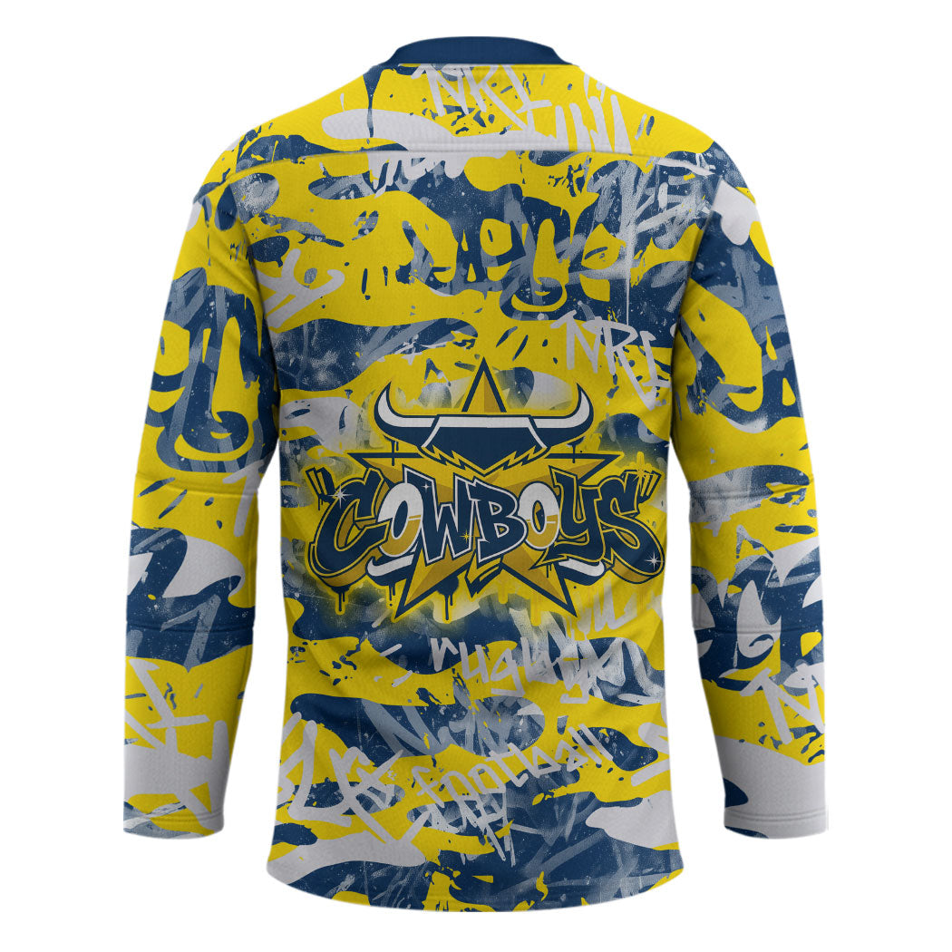 North Queensland Cowboys Rugby Hockey Jersey Graffiti Typography Urban Camo Abstract Street Style