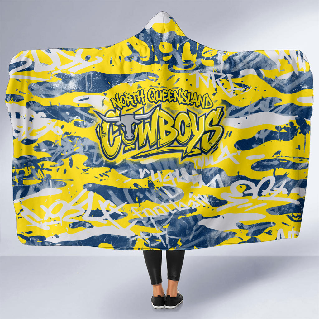 North Queensland Cowboys Rugby Hooded Blanket Graffiti Typography Urban Camo Abstract Street Style