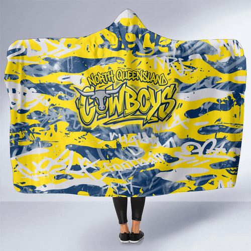 North Queensland Cowboys Rugby Hooded Blanket Graffiti Typography Urban Camo Abstract Street Style
