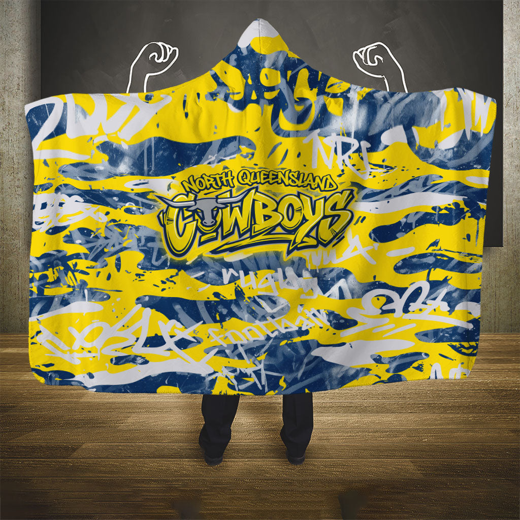 North Queensland Cowboys Rugby Hooded Blanket Graffiti Typography Urban Camo Abstract Street Style