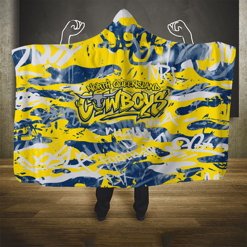 North Queensland Cowboys Rugby Hooded Blanket Graffiti Typography Urban Camo Abstract Street Style