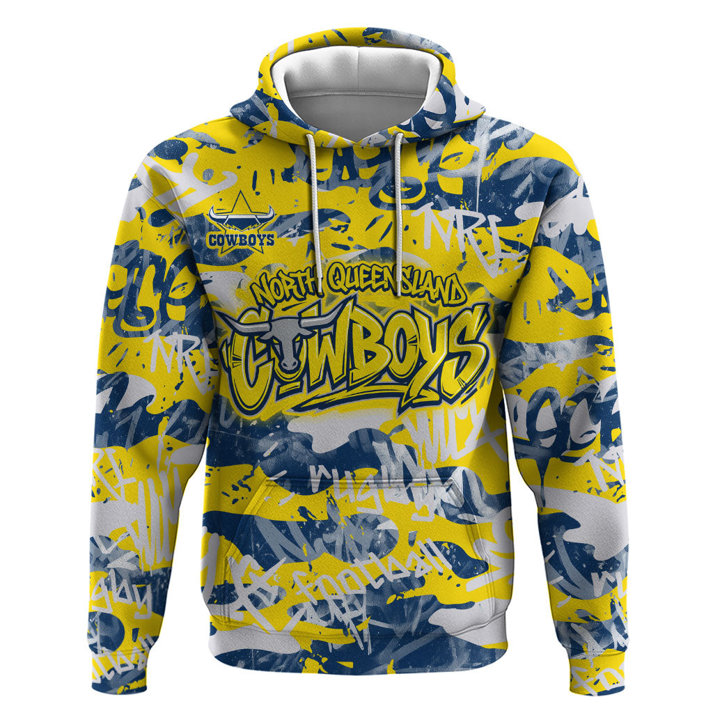 North Queensland Cowboys Rugby Hoodie Graffiti Typography Urban Camo Abstract Street Style