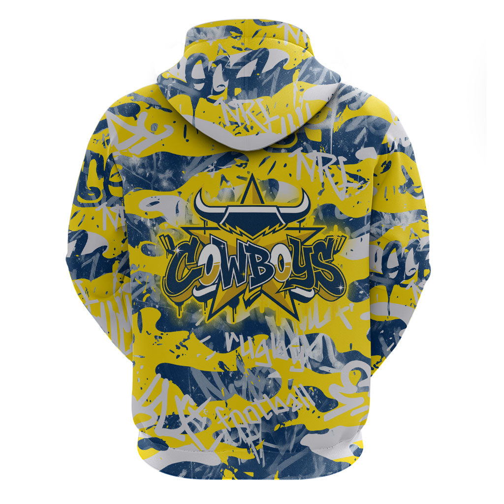 North Queensland Cowboys Rugby Hoodie Graffiti Typography Urban Camo Abstract Street Style