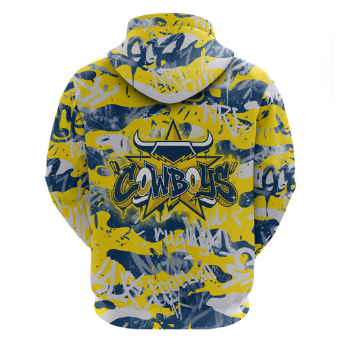 North Queensland Cowboys Rugby Hoodie Graffiti Typography Urban Camo Abstract Street Style