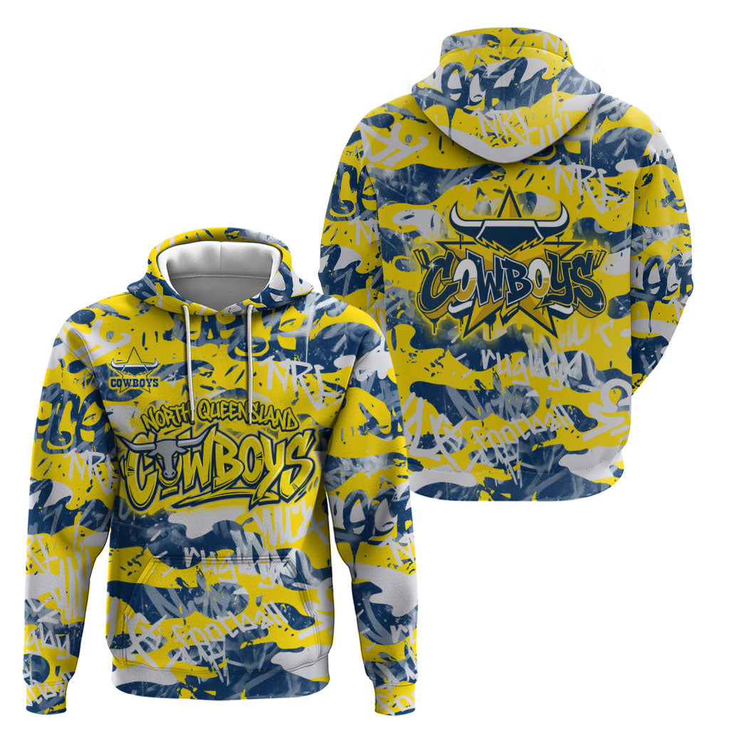 North Queensland Cowboys Rugby Hoodie Graffiti Typography Urban Camo Abstract Street Style