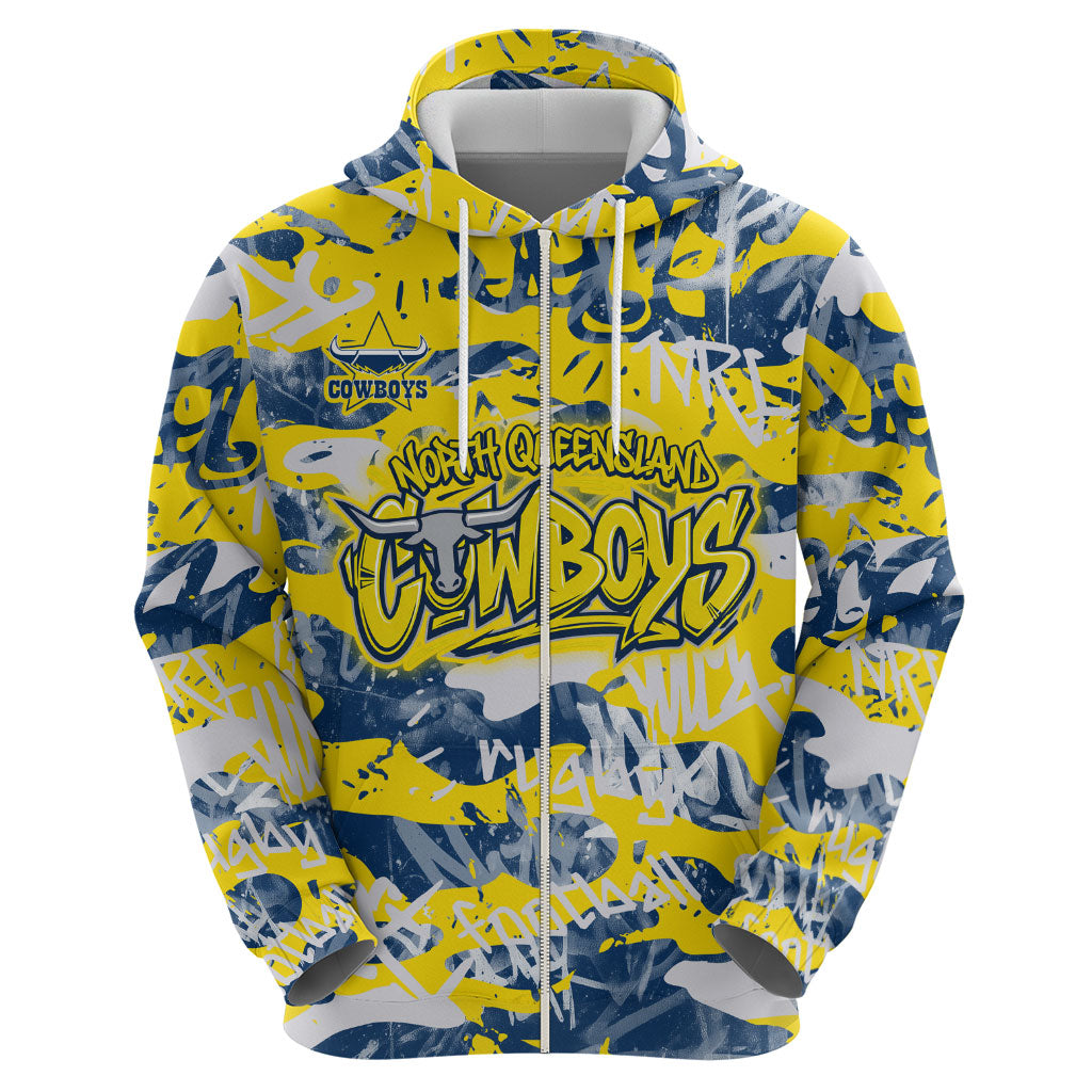 North Queensland Cowboys Rugby Hoodie Graffiti Typography Urban Camo Abstract Street Style