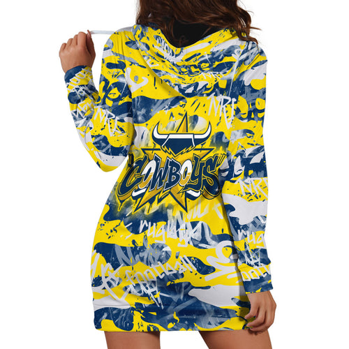 North Queensland Cowboys Rugby Hoodie Dress Graffiti Typography Urban Camo Abstract Street Style