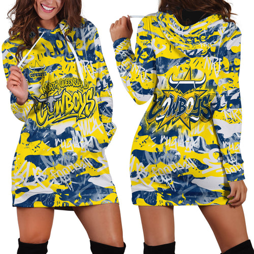 North Queensland Cowboys Rugby Hoodie Dress Graffiti Typography Urban Camo Abstract Street Style