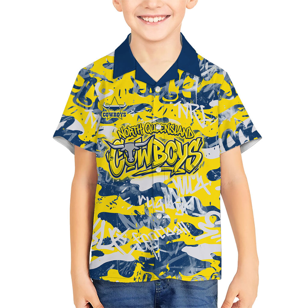 North Queensland Cowboys Rugby Kid Hawaiian Shirt Graffiti Typography Urban Camo Abstract Street Style