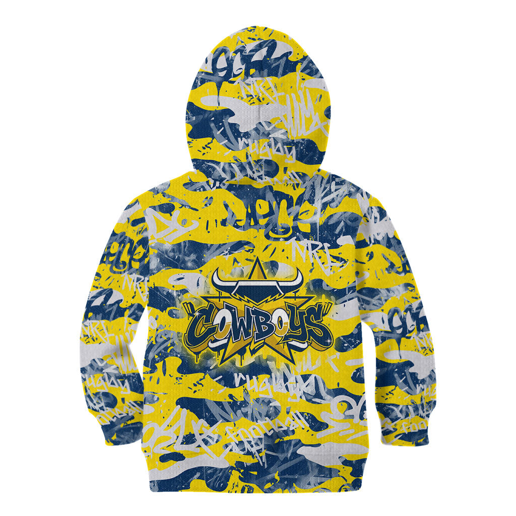 North Queensland Cowboys Rugby Kid Hoodie Graffiti Typography Urban Camo Abstract Street Style