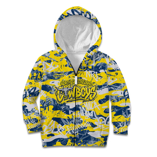 North Queensland Cowboys Rugby Kid Hoodie Graffiti Typography Urban Camo Abstract Street Style