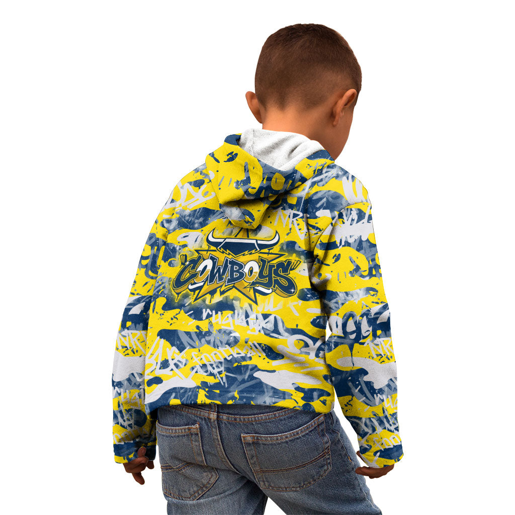 North Queensland Cowboys Rugby Kid Hoodie Graffiti Typography Urban Camo Abstract Street Style
