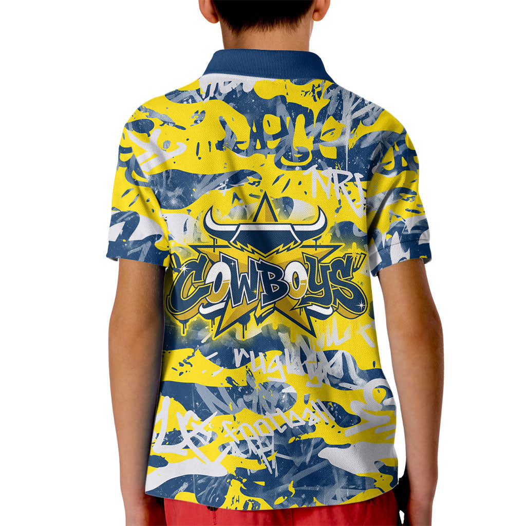 North Queensland Cowboys Rugby Kid Polo Shirt Graffiti Typography Urban Camo Abstract Street Style