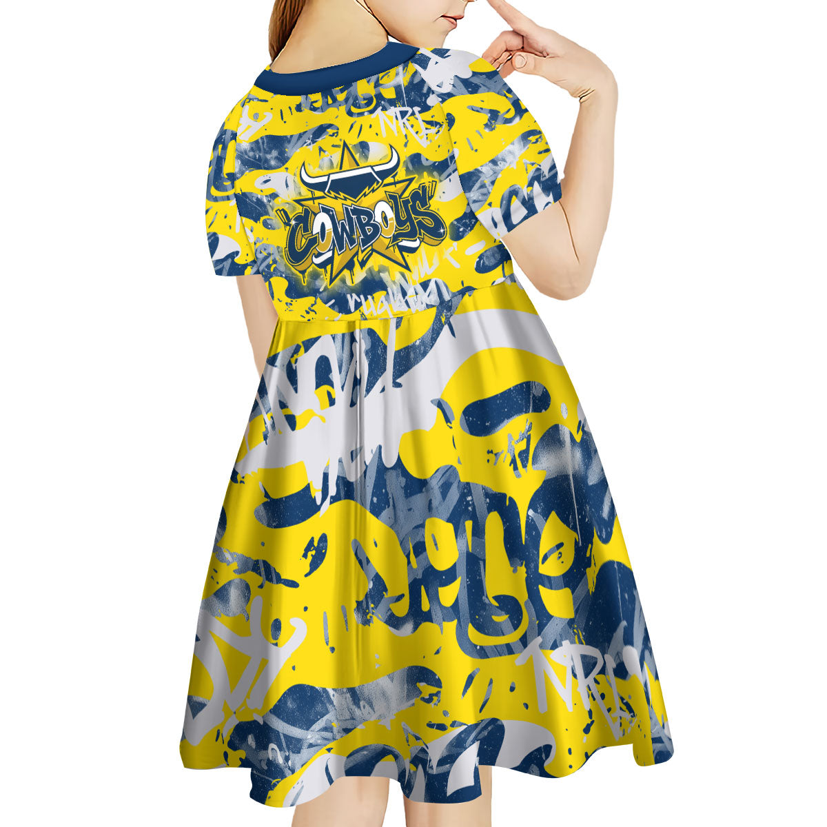 North Queensland Cowboys Rugby Kid Short Sleeve Dress Graffiti Typography Urban Camo Abstract Street Style