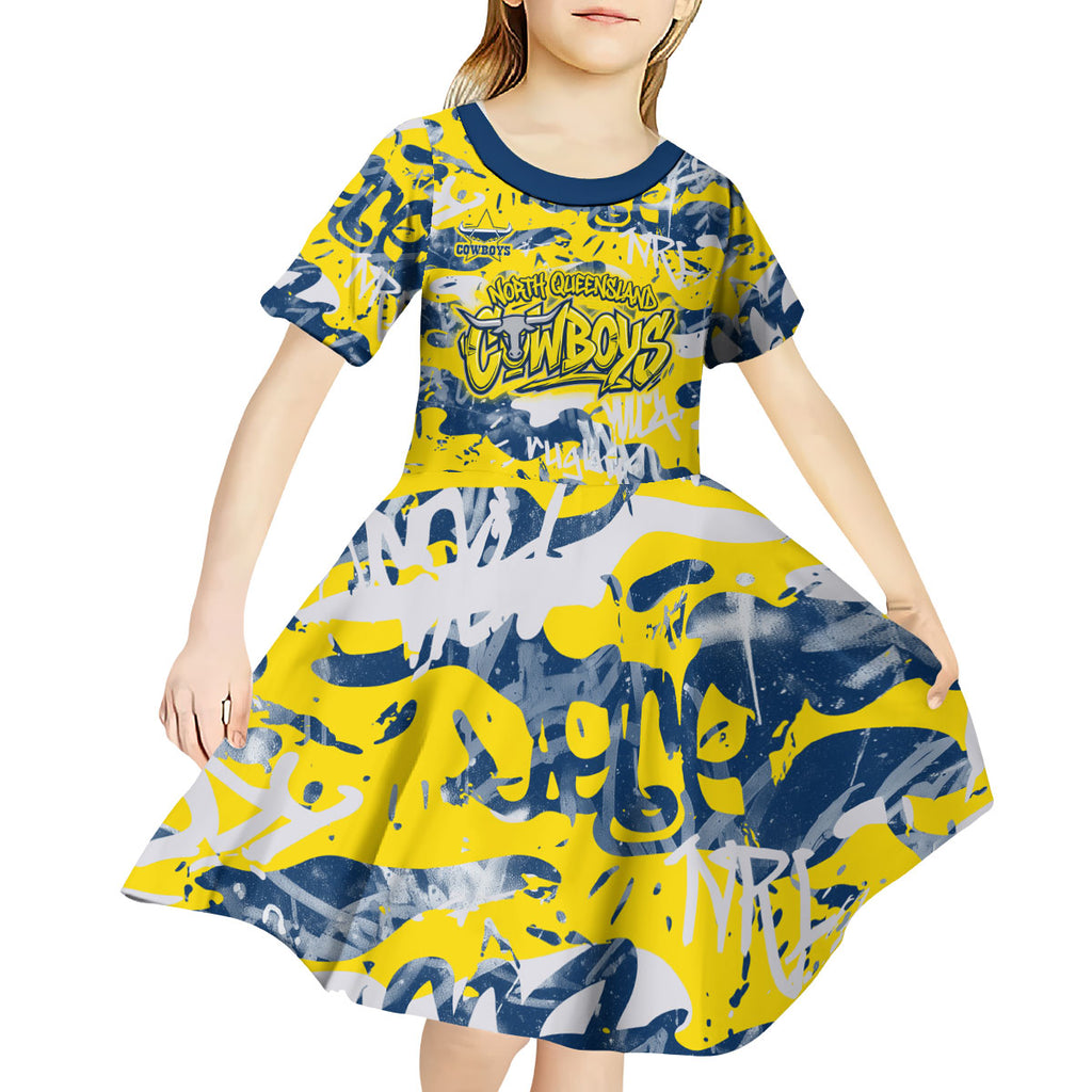North Queensland Cowboys Rugby Kid Short Sleeve Dress Graffiti Typography Urban Camo Abstract Street Style