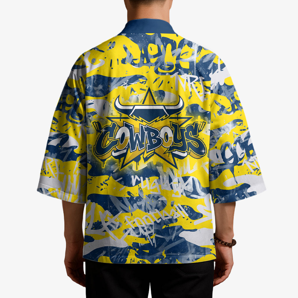 North Queensland Cowboys Rugby Kimono Graffiti Typography Urban Camo Abstract Street Style