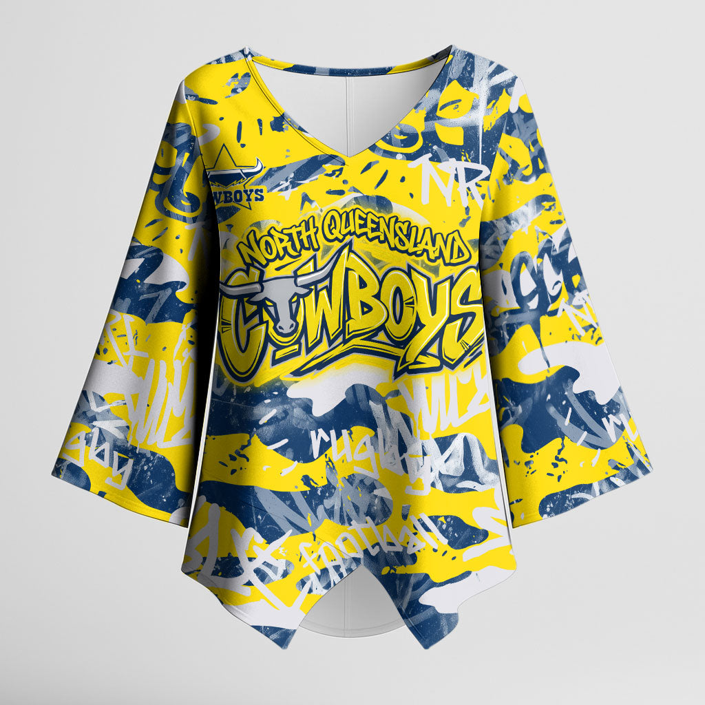 North Queensland Cowboys Rugby Kimono Sleeve Blouse Graffiti Typography Urban Camo Abstract Street Style