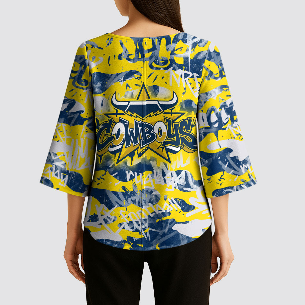 North Queensland Cowboys Rugby Kimono Sleeve Blouse Graffiti Typography Urban Camo Abstract Street Style