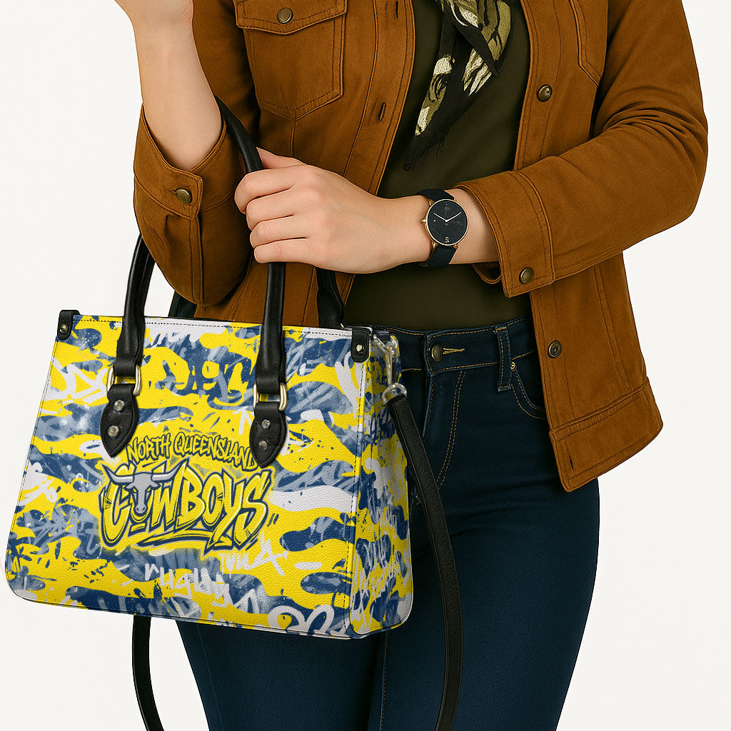 North Queensland Cowboys Rugby Leather Bag Graffiti Typography Urban Camo Abstract Street Style