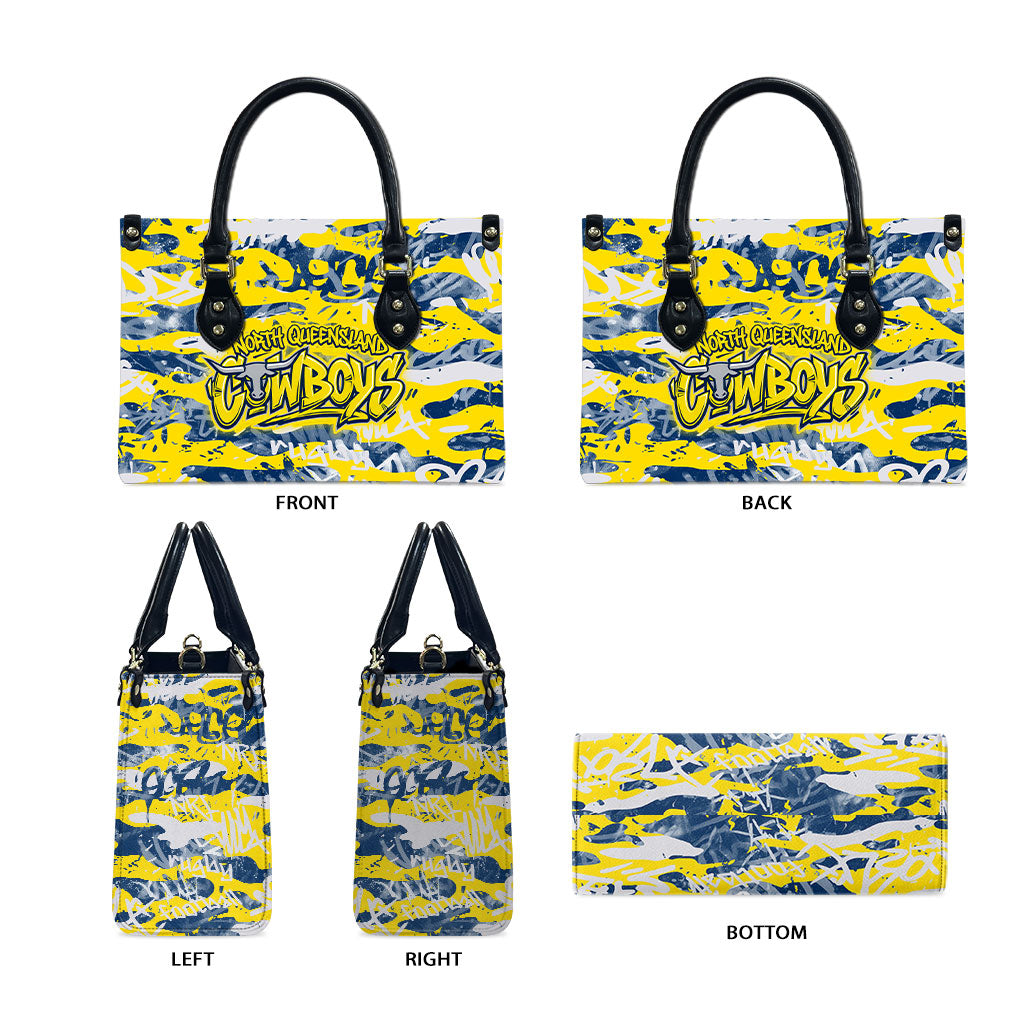 North Queensland Cowboys Rugby Leather Bag Graffiti Typography Urban Camo Abstract Street Style