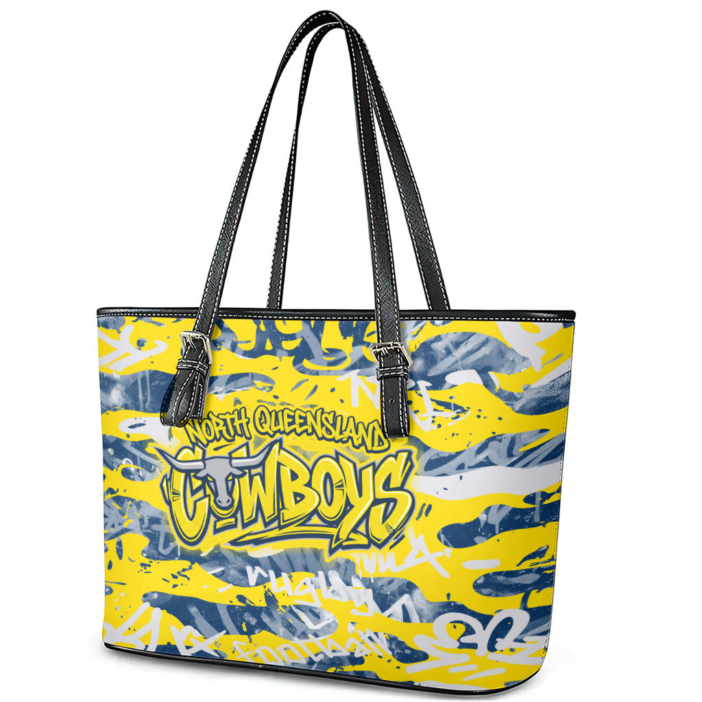 North Queensland Cowboys Rugby Leather Tote Bag Graffiti Typography Urban Camo Abstract Street Style