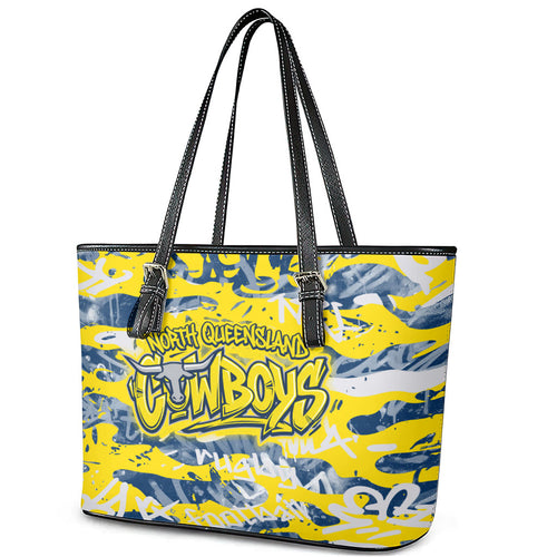 North Queensland Cowboys Rugby Leather Tote Bag Graffiti Typography Urban Camo Abstract Street Style
