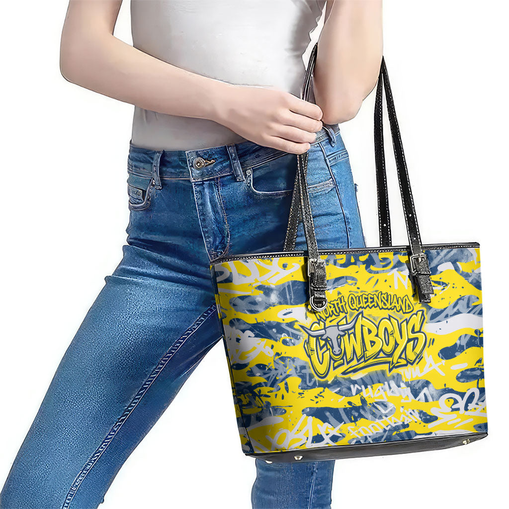 North Queensland Cowboys Rugby Leather Tote Bag Graffiti Typography Urban Camo Abstract Street Style