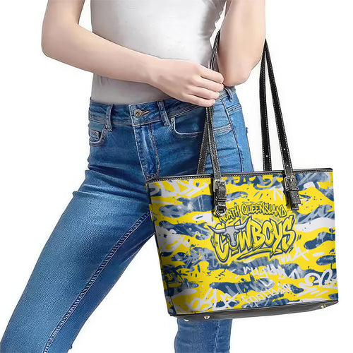 North Queensland Cowboys Rugby Leather Tote Bag Graffiti Typography Urban Camo Abstract Street Style