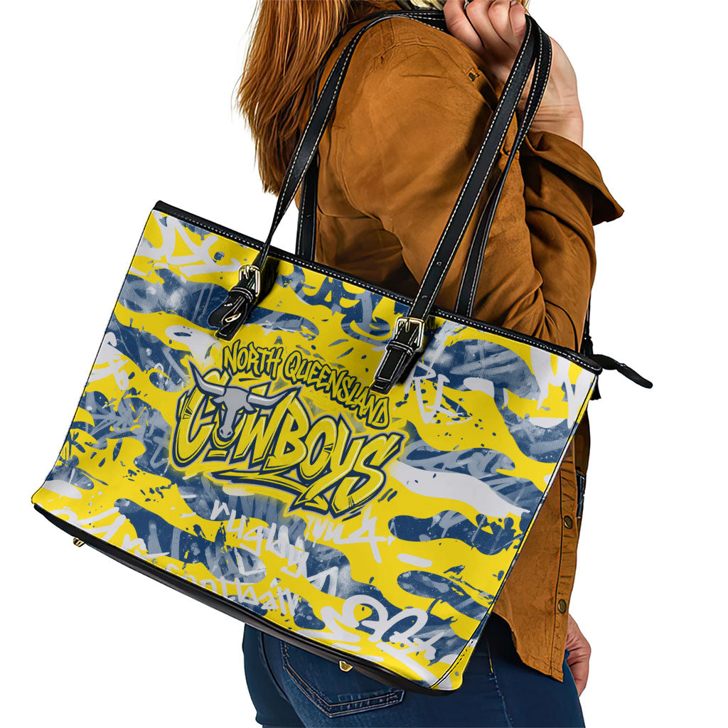 North Queensland Cowboys Rugby Leather Tote Bag Graffiti Typography Urban Camo Abstract Street Style