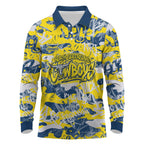 North Queensland Cowboys Rugby Long Sleeve Polo Shirt Graffiti Typography Urban Camo Abstract Street Style