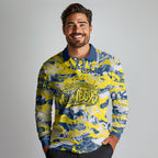 North Queensland Cowboys Rugby Long Sleeve Polo Shirt Graffiti Typography Urban Camo Abstract Street Style