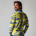 North Queensland Cowboys Rugby Long Sleeve Polo Shirt Graffiti Typography Urban Camo Abstract Street Style